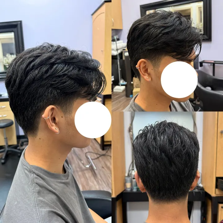 Men's textured cut with tapered sides, side and back views